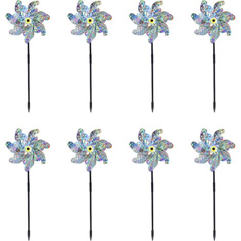 Wind Spinner - Holographic Bird Deterrent - Outdoor Garden Decoration - 18 Cm Width - 55 Cm Height - Set Of 8 (1/5)