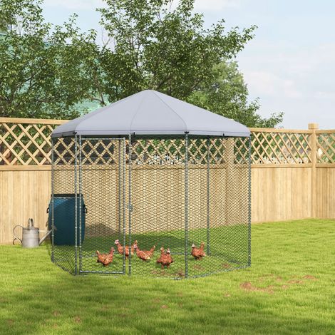 Enclos poulailler extérieur 5 m² parc grillagé dim. 2,8L x 2,45l x 2,46H - espace couvert - 5/8 poules (1/5)