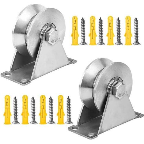 Cuneo, puleggia, discensore, 2 pezzi Puleggia di sollevamento in acciaio inossidabile, pulegge a V singole per cavo, puleggia da 48 mm con cuscinetti, capacità di carico 180 kg, per guida a rulli del  (1/4)