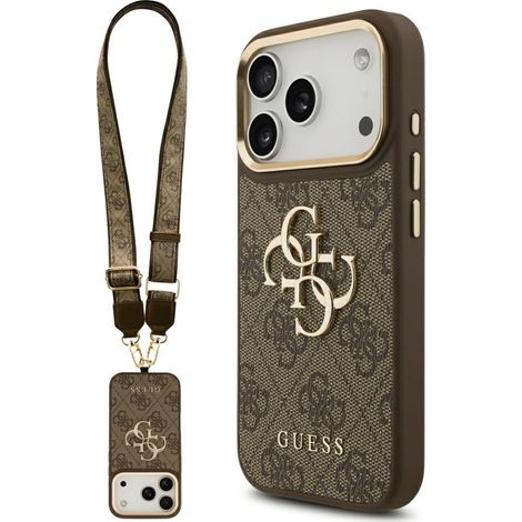 Coque Guess 4G Big 4G Classic Logo BigStrap avec boutons métalliques marron pour iPhone 17 Pro