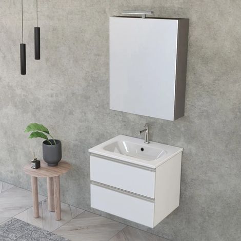 Mobile bagno sospeso 60 cm Master bianco opaco con specchio contenitore (1/5)