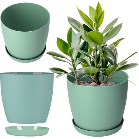 KADAX Matte Blumentopf mit Untersetzer, aus Kunststoff, 20 cm, Minze