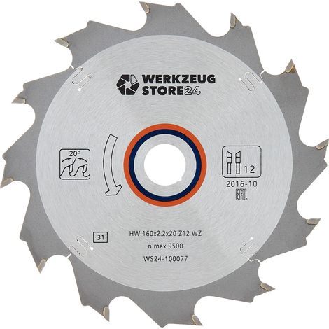 WS24 HM Kreissägeblatt Holz 160 x 2,2 x 20  WZ 12 - WS24-100077