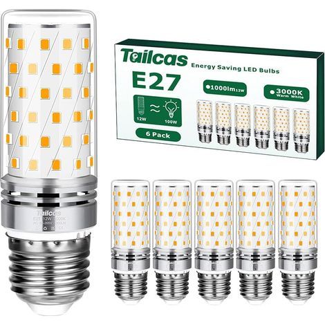 Lot de 6 Ampoule E27 LED 12W, 1000LM, 360° Lumiere, Équivalent Halogène E27 100W, AC 230V, Lampe E27 LED Mais Chaud pour L'éclairage Intérieur, non-dimmable, Blanc Chaud 2700K (1/5)