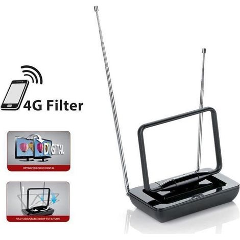 Antenne intérieure numérique et analogique – Réception TNT et DAB – Canaux VHF/UHF – Câble coaxial 1m – Garantie 2 ans – Oneforall1