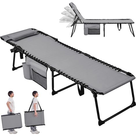 Yaheetech Sdraio Prendisole da Giardino Lettino Pieghevole Regolabile in 5 Livelli con Poggiatesta e Tasca per Campeggio Spiaggia 189 x 57 x 34 cm Beige (1/5)