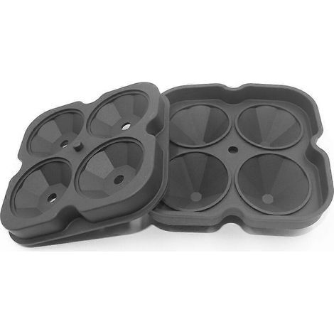 3D-Eiswürfelform aus Silikon in Diamantform mit 4 Fächern für Bars und Partys, inklusive Schokoladenform und Küchenhelfer (Schwarz) – 13,00 x 13,00 x 4,20 cm – Schwarz (1/3)