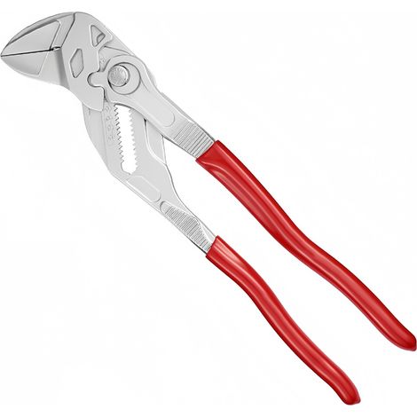 Verchromte Mehrzweckzange, 260 mm, progressive Klemmung bis 50 mm, Feineinstellung per Druckknopf, verstellbarer Schraubenschlüssel, ersetzt Maulschlüssel (1/5)