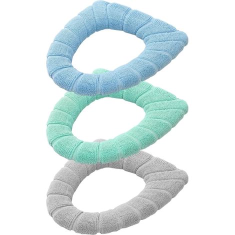 Lot 3 housses de siège de toilette, gris vert bleu, polyester, 30×30 cm, lavables (1/5)