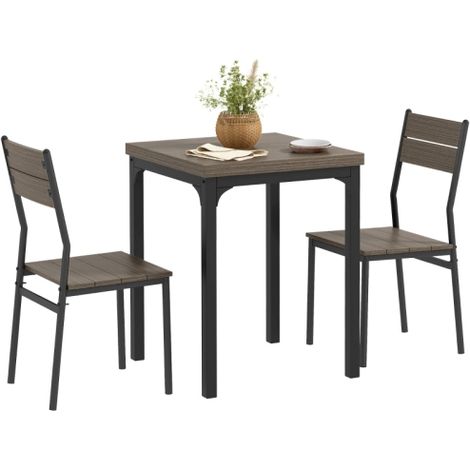 Compact Three-Piece Minimalist Dining Set in Grey Wood Grain Finish for Small Spaces