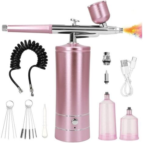 Ensemble de pistolet à peinture électrique portable, adapté à la peinture, au tatouage, au nail art et aux gâteaux，rose (1/5)