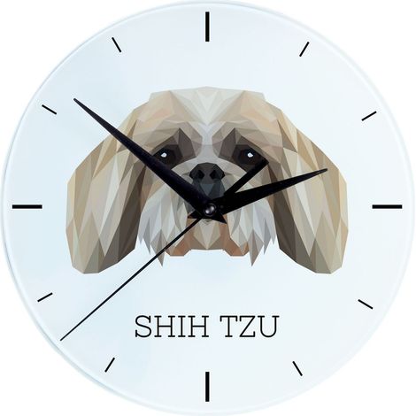Shih Tzu, Shi tsu, Shi-Tzu, Szi-cu, Szitzu - orologio da parete geometrico con foto e iscrizione di Art-Dog (1/4)