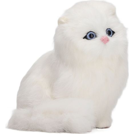 Statue de Chat en Fausse Fourrure Blanche Décorative - Figurine Mignonne et Délicate pour Déco d'Intérieur (1/5)