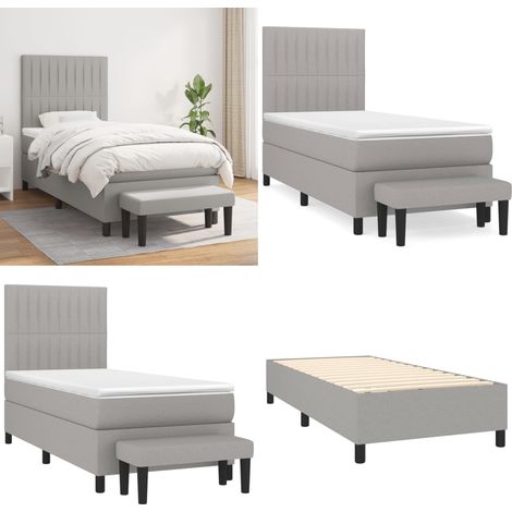 Sommier à lattes de lit avec matelas Gris clair 100x200cm Tissu - Lit Plateforme - Lit Double - Matelas À Ressorts Ensachés - Literie - Meuble Chambre - Home & Living