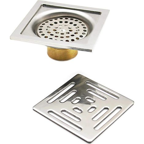 Bonde de Sol carrée 100x100 mm en Acier Inoxydable AISI 304, Siphon (1/5)