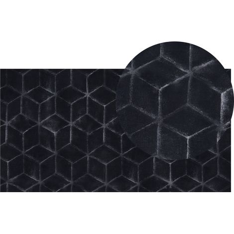 Alfombra negra 80 x 150 cm poliéster piel sintética de conejo pelo largo Thatta (1/5)