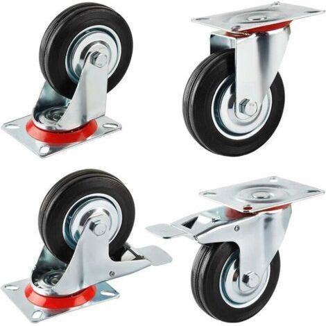Swivel Casters, 75mm Rubber Transport Casters, 2 Swivel Casters with Brake and 2 without Brake (total 4 pcs) (1/3)
