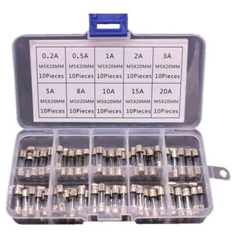 100 fusibles verre 5x20mm en boite Fusible 0.2A 20A, de fusibles bricolage fusibles de Tube de verre soufflage rapide for fournitures mnagres Fusible action rapide
