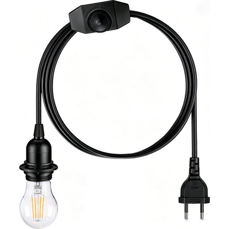 Kit suspension à variateur, câble de 2 m à brancher pour lampe suspendue, douille E27 pour luminaires et abat-jours, ampoule livrée avec le kit, noir (1/5)