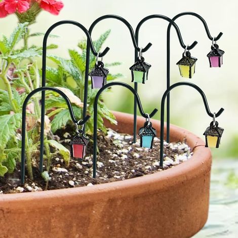 Lot de 7 piquets de jardin miniatures phosphorescents pour jardin de fées (modèle lanterne) – Mini-lanternes décoratives pour plantes en pot, éclairage miniature pour micro-paysage (1/5)