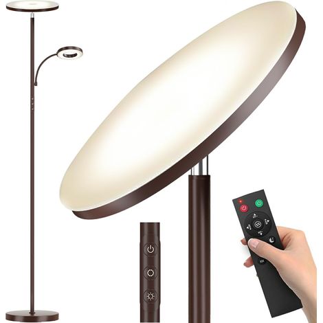 42W 4500LM Lampadaire LED Dimmable, Super Lumineux Lampadaire sur Pied Salon avec Lecture Lampe, Télécommande et Contrôle Tactile Lampadaires 2700K-6500K pour Salon Chambre Bureau, Marron (1/5)