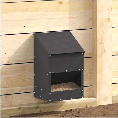 Mangeoire pour poulets, noire, 21 x 16 x 33 cm, acier laminé à froid.