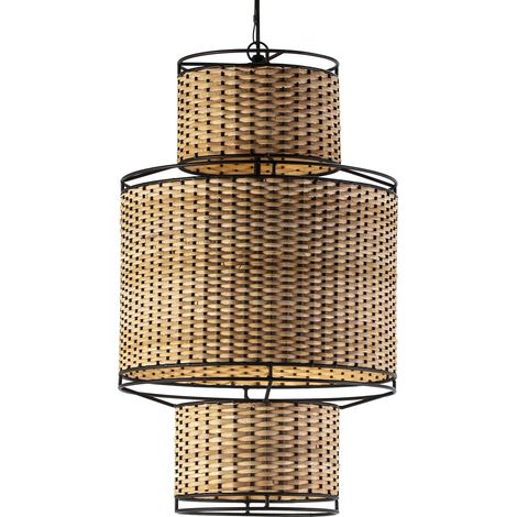 Deckenleuchte 38X38X62 Schwarzes Metall/Naturrattan (1/4)