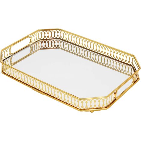 Plateau de service, fer électroplaqué, design de coiffeuse en verre, Or (1/2)