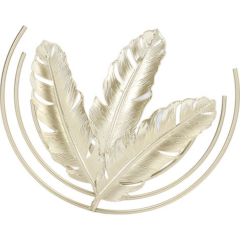 Sculpture Murale Métallique Feuille d'Or, Décoration Murale Moderne pour Salon Chambre Bureau