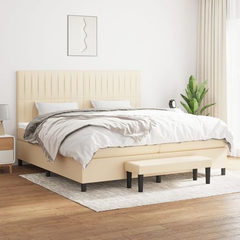Lit adulte Contemporain Lit à sommier tapissier avec matelas Crème 200x200 cm Tissu 17931 (1/5)