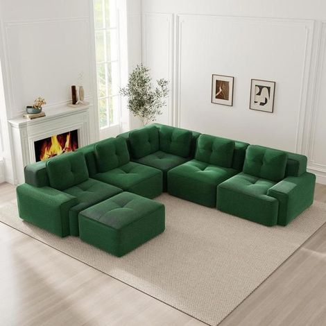 Canapé d'angle - KOMHTOM - Canapé modulable sans cadre - Velours côtelé - Ottomane réversible - Assise moelleuse antidérapante (1/5)