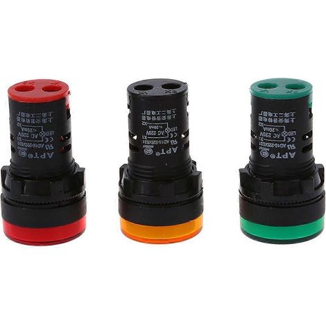 Panneau d'affichage témoin LED rouge, jaune-vert 22 mm, 220 V CA, 3 pièces - FFY (1/4)