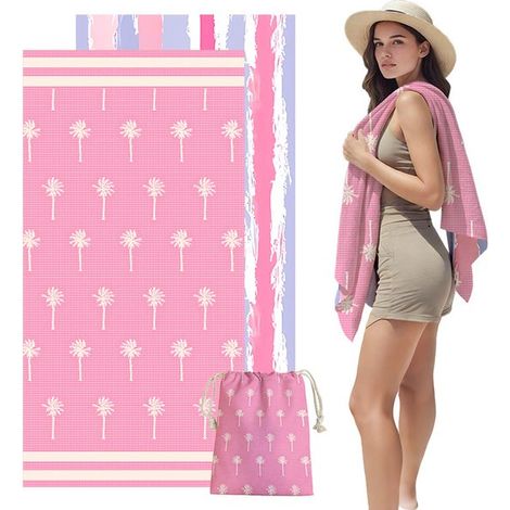Toallas, Toalla deportiva, Toalla de playa, 160x80cm, Impresión digital a doble cara, Secado rápido y ultra absorbente, Rosa (1/5)