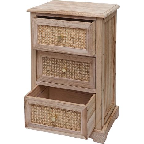 Cómoda HHG-674, cajonera, madera ratán 63x40x28cm, color natural