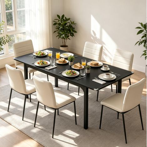 Mesa de comedor extensible 4-6 personas 120-160 x 70 cm MDF acero negro OKWISH (1/5)