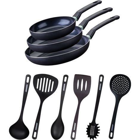 Ensemble de 3 poêles de 20, 24 et 28 cm et 6 ustensiles Fackelmann Brandao (1/5)