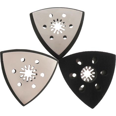 Lot de 3 Plaques de Ponçage Triangulaires avec 6 Trous 93 mm Patin Ponceuse Triangulaire Accessoires pour Bois Plastiques durs Métaux, Meulage ou Polissage (1/5)
