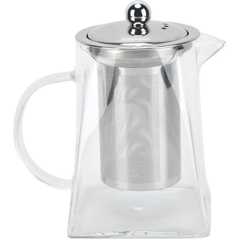 Teekanne aus Klarglas mit herausnehmbarem Edelstahlfilter (304) für Zuhause und Büro, 750 ml (1/5)