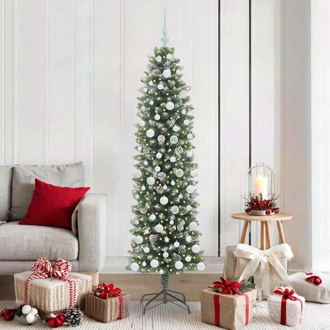 Künstlicher schlanker Weihnachtsbaum Grün und Weiß 180 cm