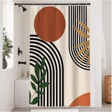 Rideau Douche Abstrait, Noir Lignes Moderne Minimaliste Baignoire Anti Moisissure Imperméable Tissu Polyester Lavable Rideau de Bain 120x180cm (1/4)