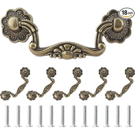6 pièces, poignées à anneau suspendues de 3 pouces, poignées de tiroir à anneau suspendues vintage, poignées d'armoire en bronze antique (écart entre les trous : 3 pouces, longueur totale : 4 pouces). (1/4)