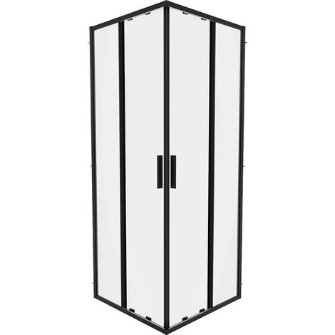 Cabine de douche coulissante 80x90cm avec profils élancés en Aluminium Noir Mat Verre Transparent 6mm h190 - Mod. réversible Portofino (1/5)