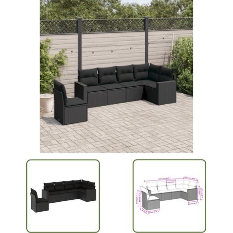 The Living Store 6-tlg. Garten-Sofagarnitur mit Kissen Schwarz Poly Rattan - Gartensofas - Outdoor Möbel - Gartenmöbel Set - Lounge Sofa - Rattan Gartenmöbel (1/3)