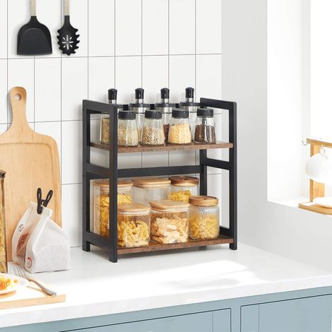 SONGMICS Portaspezie, Scaffale da Cucina a 2 Ripiani, Organizzatore da Banco, Struttura in Bambù, per Cucina, Sala da Pranzo, Ufficio, Marrone Vintage e Nero (1/7)