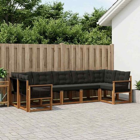 vidaXL  Outdoor Sofa Set  with Cushion 7 pcs Natural and Black