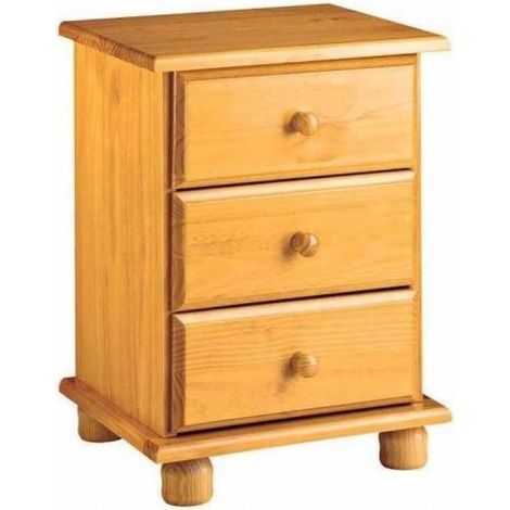 Mesita 3 cajones Altea acabado madera maciza de pino color miel 56 cm(alto)48 cm(ancho)34 cm(largo) (1/3)