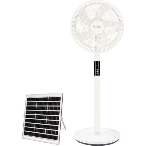 Kit ventilador de pie y panel solar Sanluri con mando Ø39cm 15W motor DC Blanco