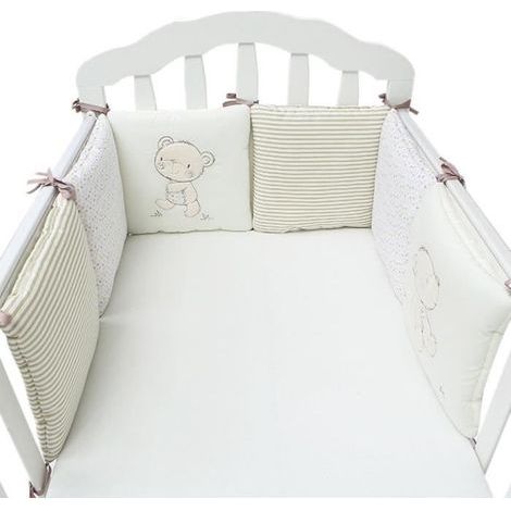 (Beige) Babybettumrandung – Pinji – 6-teiliges Set – Beigefarbenes, stoßdämpfendes Baumwollkissen (1/4)