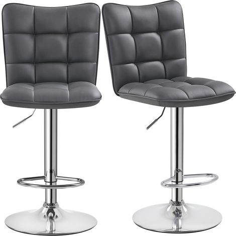 Yaheetech – Lot de 2 tabourets de bar en similicuir – Réglables en hauteur 62,5-83 cm – Assise pivotante 360° – Socle métallique galvanisé – Gris