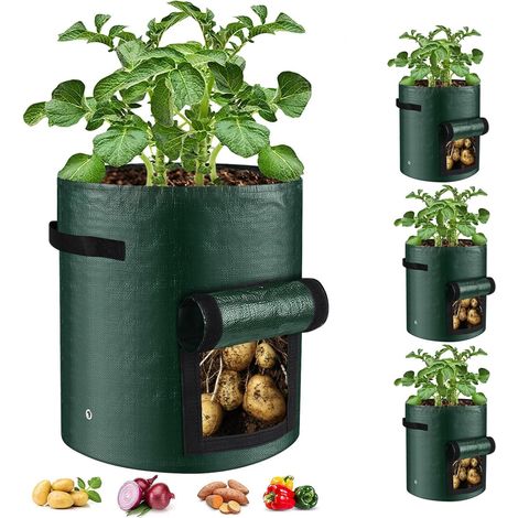 Lot de 3 sacs de culture pour pommes de terre de 10 gallons, pots en tissu PE robuste avec rabat et poignées 35 x 45 cm, culture de toutes les plantes (1/5)